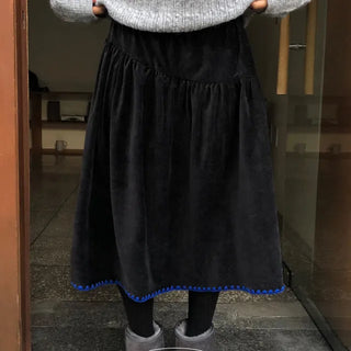 Lua Contrast Velvet Suede Elastic Midi Skirt