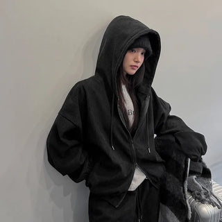 Drop Corduroy Fleece-lined Zip-up Hoodie & Pants Set