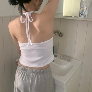Clean Ribbed Halterneck Ribbon Layered Sleeveless