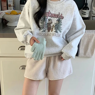 Winter Oversized Printed Fleece-lined Sweatshirt