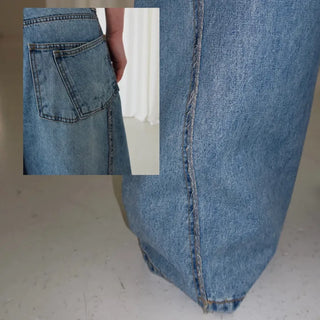 Double Pocket Cut-Asymmetrical Wide Denim Pants