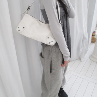 White under-studded shoulder bag