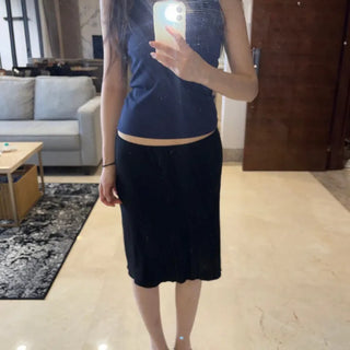 black pointelle midi skirt