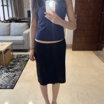 black pointelle midi skirt