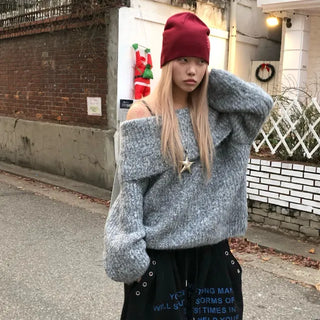 off-shoulder balloon knit