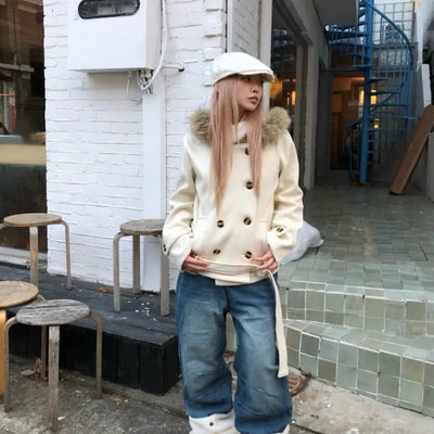 hood fur double coat