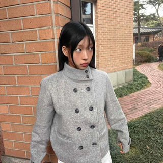 Melange Turtleneck Double Button Short Coat