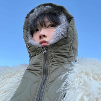 Fur Hood Double Zipper Short Padded Jacket