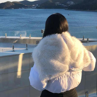 Fur Collar Shirred Crop Short Padded Jacket