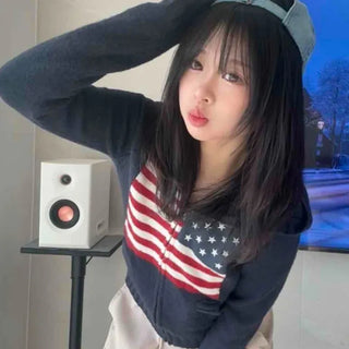 Star Stripe Knit Zip-up Hoodie