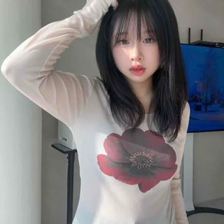 Soft Mood Big Floral Oversized Round Long Sleeve Tee