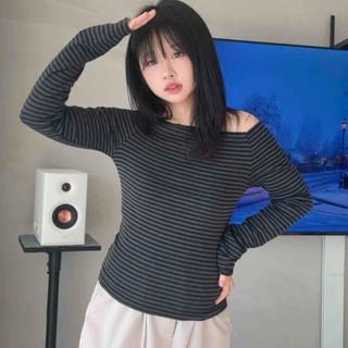 Vintage Boat Neck Drop Shoulder Oversized Long Sleeve T-shirt