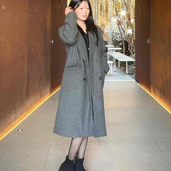 Classic Tailored Wool Blend Double Long Coat