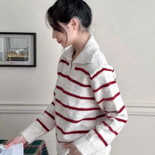 Cozy Collared Striped Oversized Knit