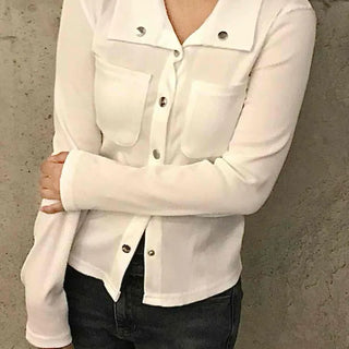 See-through Double Pocket Button Long Sleeve Shirt