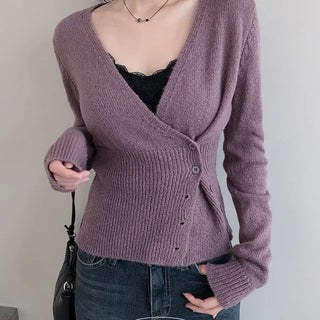 Marie Button Ribbed Wrap Knit Cardigan
