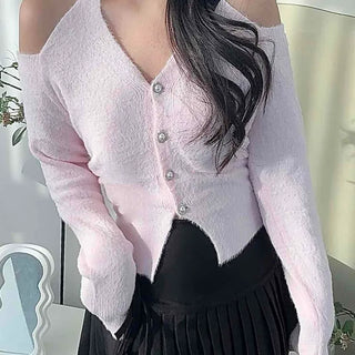Romantic Flare Hem Shoulder Cut Button Cardigan