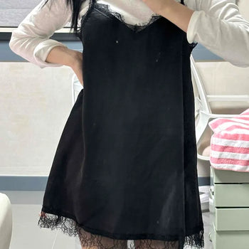 Lace-trimmed Flare Slip Mini Dress