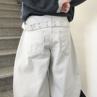(Fleece-lined) Belted Studded Wide Balloon Pants