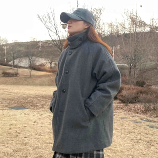 Standing Collar Balloon Fit Midi Coat