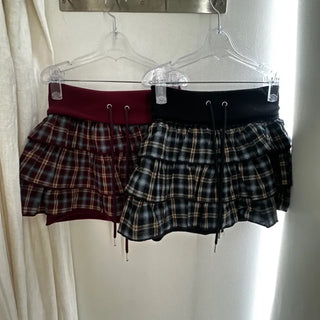 Peeping Check Tiered Mini Skirt