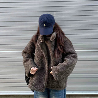 Shearling Boxy Fit Single-Button Half Jacket
