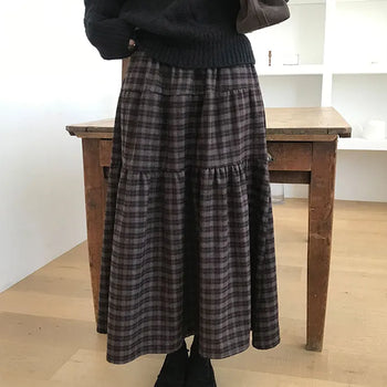 Ablan Check Long Elastic Skirt