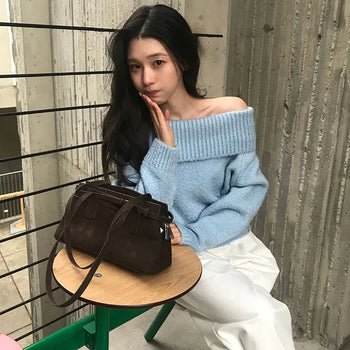 maron off shoulder knit