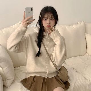 Guaranteed beauty, soft, thick cashmere wool high-neck turtleneck hood button avant-garde loose-fit knit cardigan