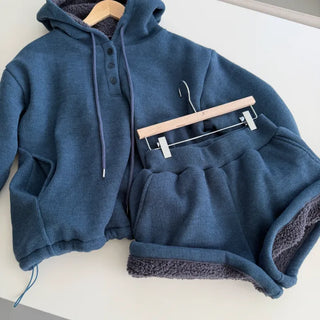 Nuns Knit Hoodie & Knit Short Elastic Pants Two-Piece Set