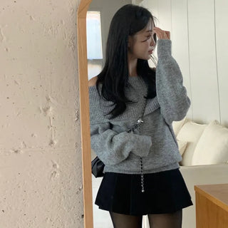 Seasoning Wool Off-Shoulder Loose Fit Knit