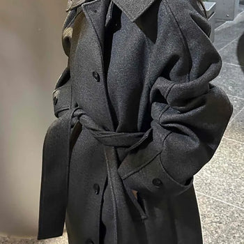 Wide Single-Button Belted Long Coat