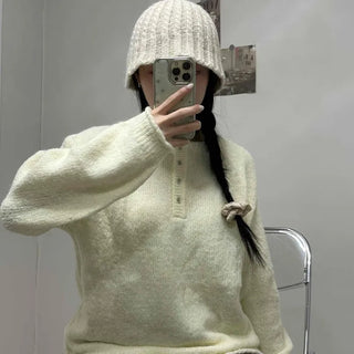 Simple Henley Neck Long Sleeve Knit