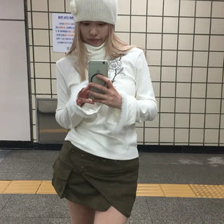 Flower Fur Turtleneck T-shirt