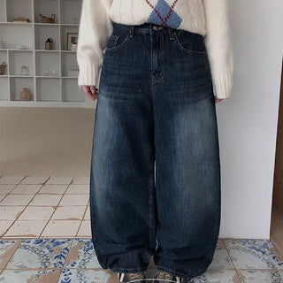 Nerf Fleece-lined Washed Denim Wide Pants