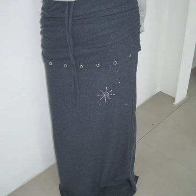 *MD Highly Recommended* Studded Eyelet Shirred Maxi Long Skirt