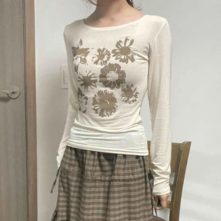 Flower Graphic Slim Long Sleeve T-shirt