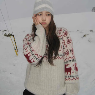 Nordic Rudolph Pattern Oversized Knit