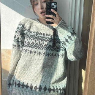 Soft Alpaca Texture Fair Isle Loose Fit Knit