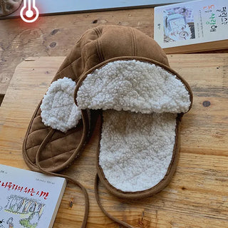 Numing suede sheepskin earflaps chestnut hat bubbly earmuffs shearling jacket trooper hat beanie winter cold weather