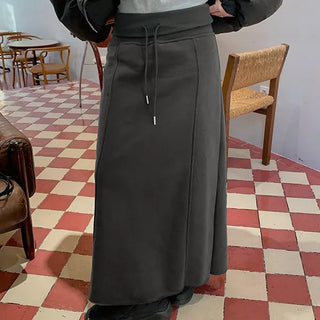 Bene Brushed Cut-out Long Skirt High-waisted Low-rise H-line Tummy Control Winter Long Skirt