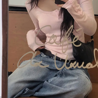 Lovely Fleece-lined Button Long Sleeve T-shirt