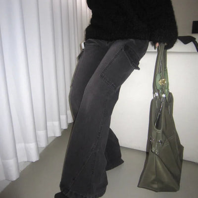 Black Denim Cargo Bootcut