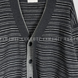Hidden button striped cardigan
