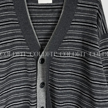 Hidden button striped cardigan