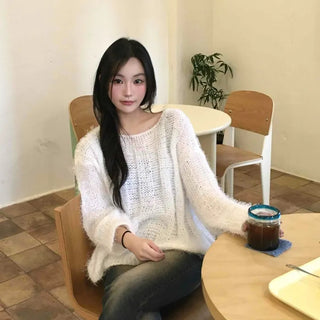 Soft Hairy Loose Boat Neck Knit