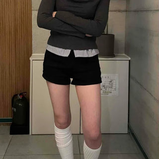 Color-block elastic loose-fit cotton shorts