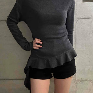 Back Ribbon Frill Peplum Knit