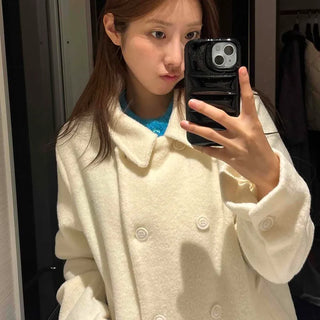 Big Collar Double Button Loose Fit Wool Coat
