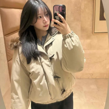 Fur-trimmed Duffle Crop Short Padded Jacket